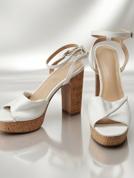 Shoes - White Leather 4 1/2 inch Cork Heels Size 9